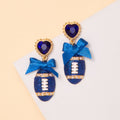 Football Ribbon Game Day Earrings: Blue White