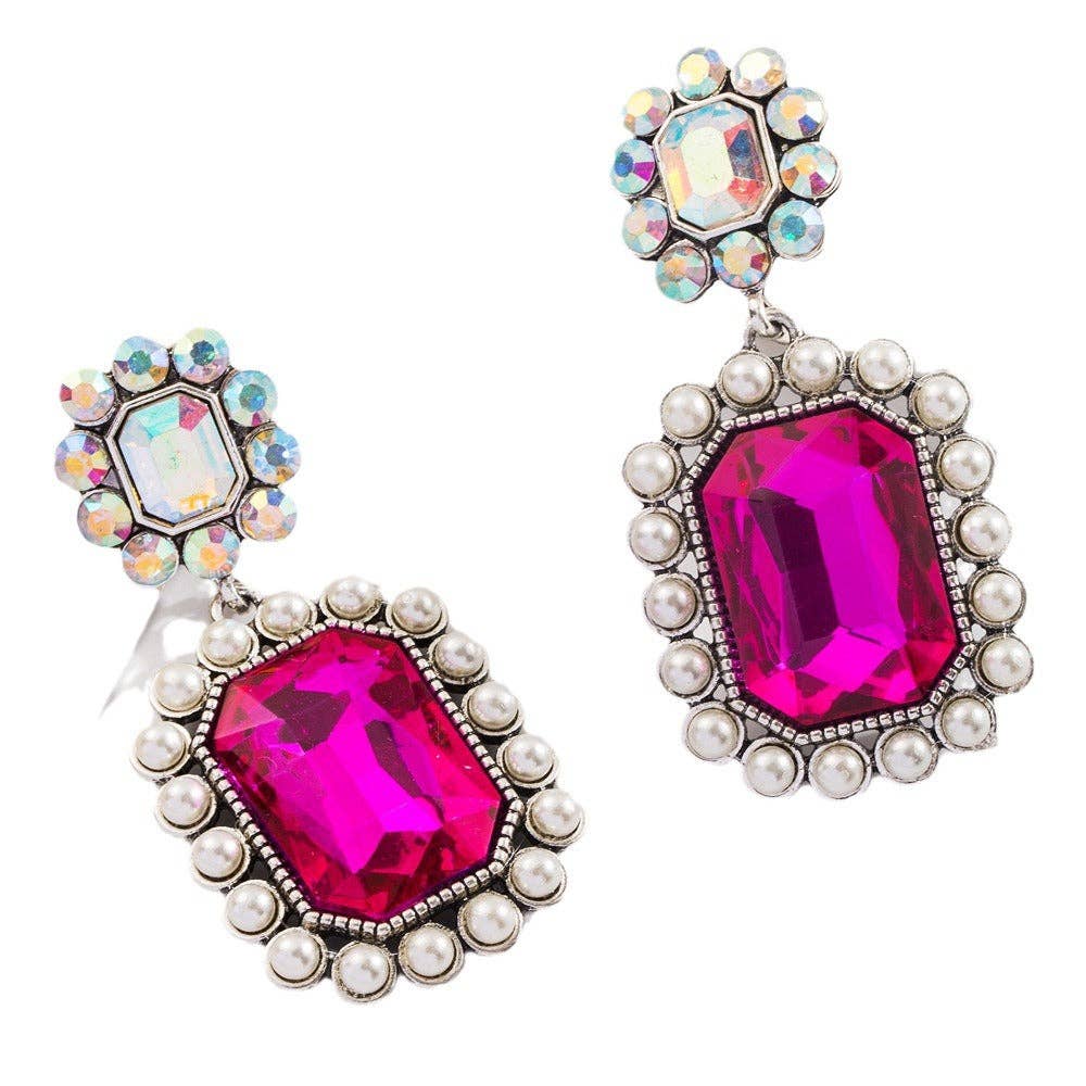 Bohemian Style Colorful Gem Earrings with Pearl and Turquoise: Turquoise-AB