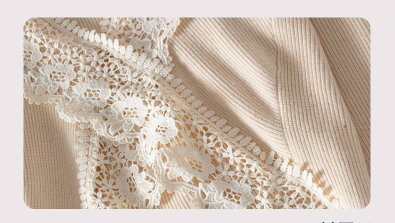 Lace Backless Knit Sweater Top: Beige / Missy / L