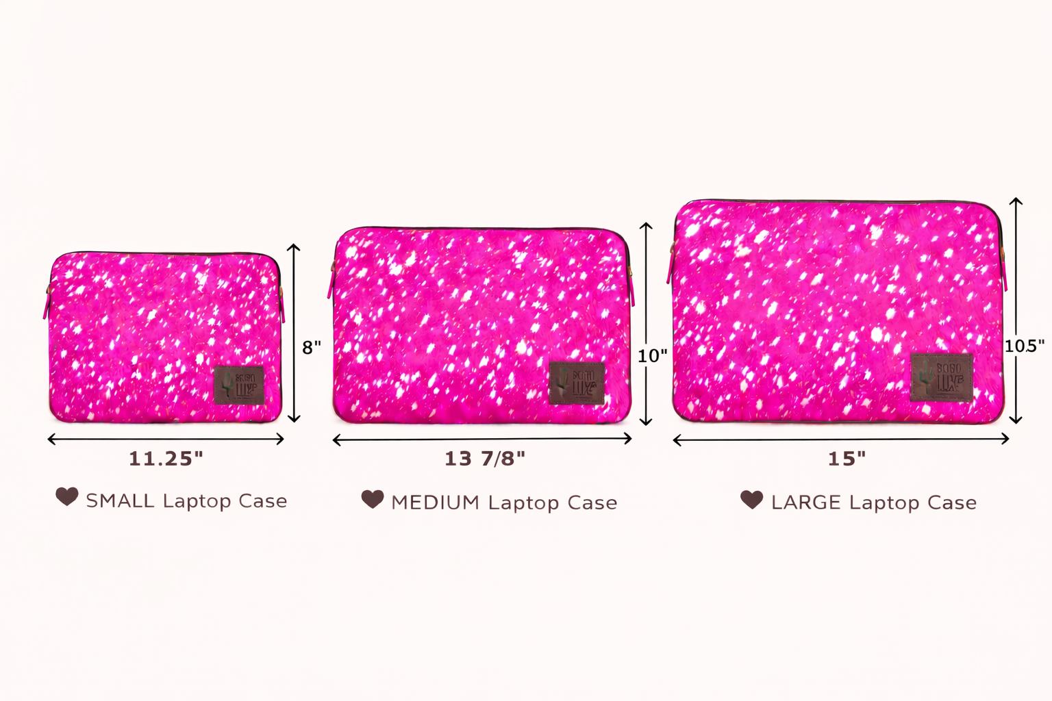 Cowhide Laptop Computer Tech Sleeve Pouch - Leather Back: PINK + SILVER SPECS - LARGE