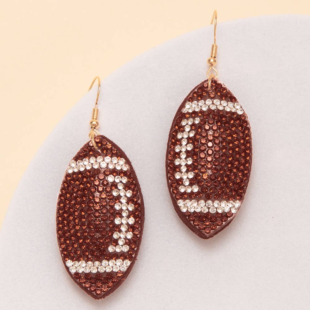 Two-Tone Rhinestone Pave Football Dangle Earrings: Blue