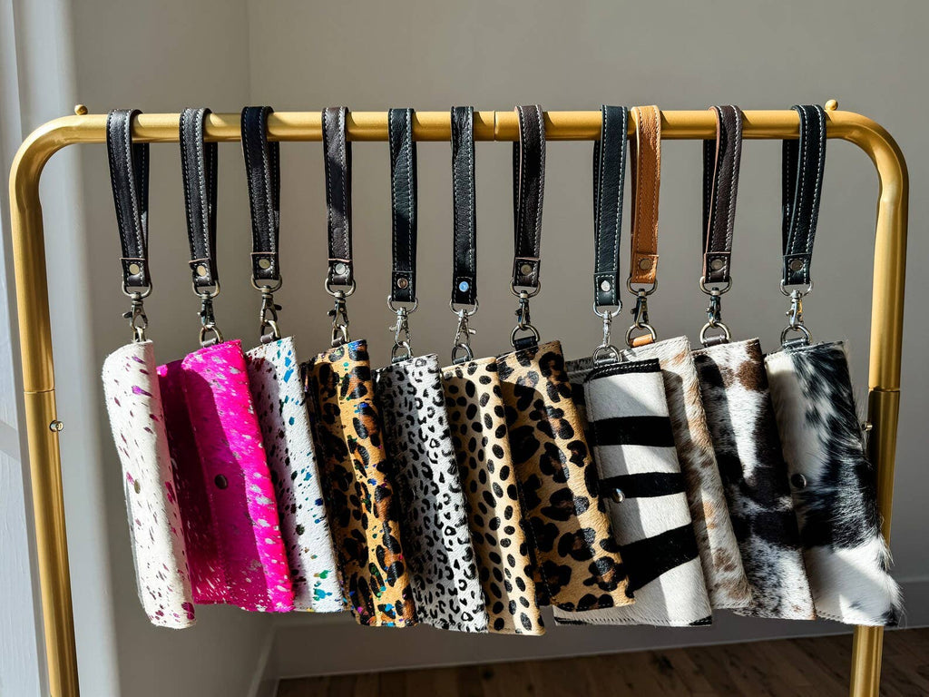 Cowhide Wristlet Wallet Western Genuine HairOn Cowhide Bag: PINK + SILVER SPECS