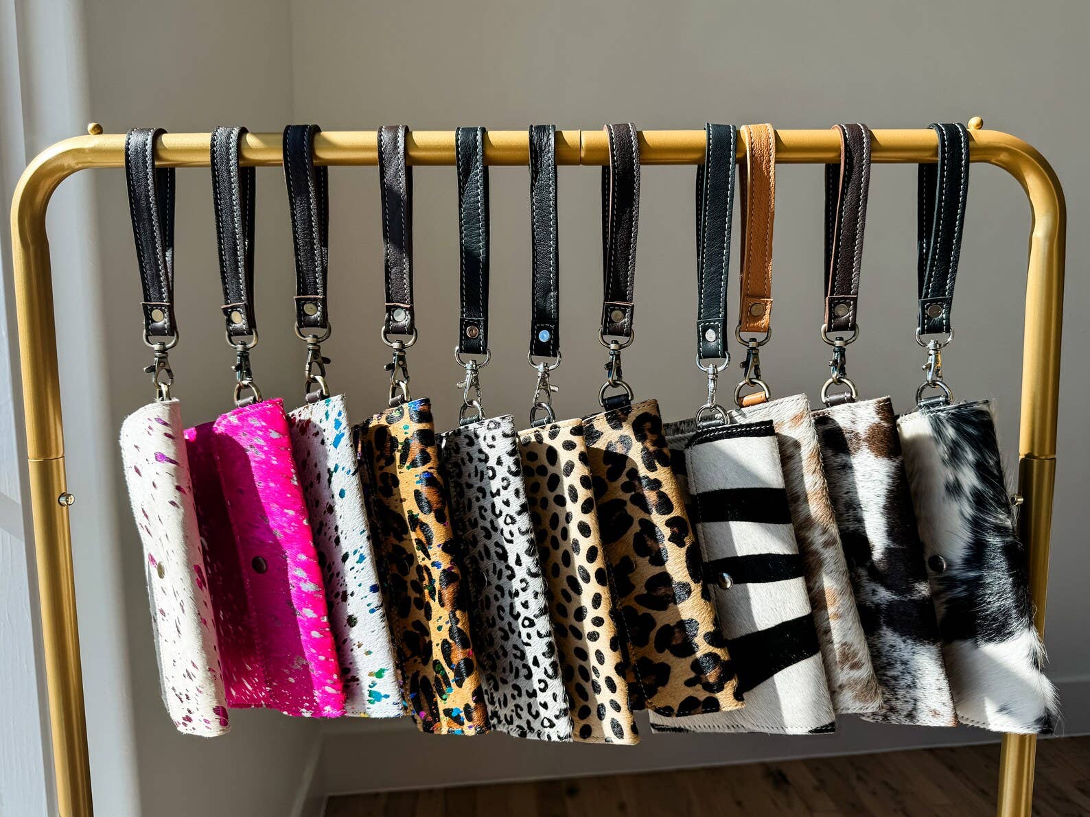 Cowhide Wristlet Wallet Western Genuine HairOn Cowhide Bag: PINK + SILVER SPECS