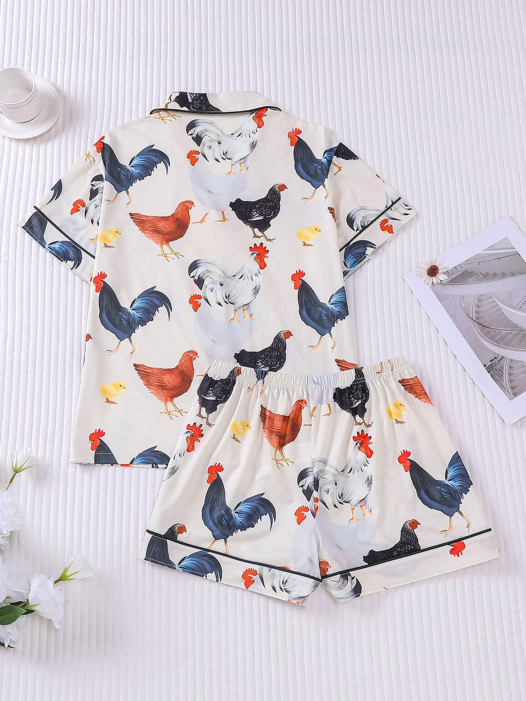 Western Cute Chick Floral Print Short Pajama Set: Color_2 / L