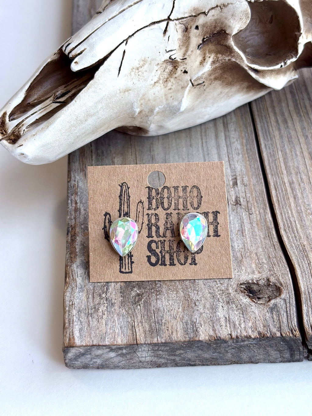 Western Bling Glass Stone Stud Earrings: Teardrop