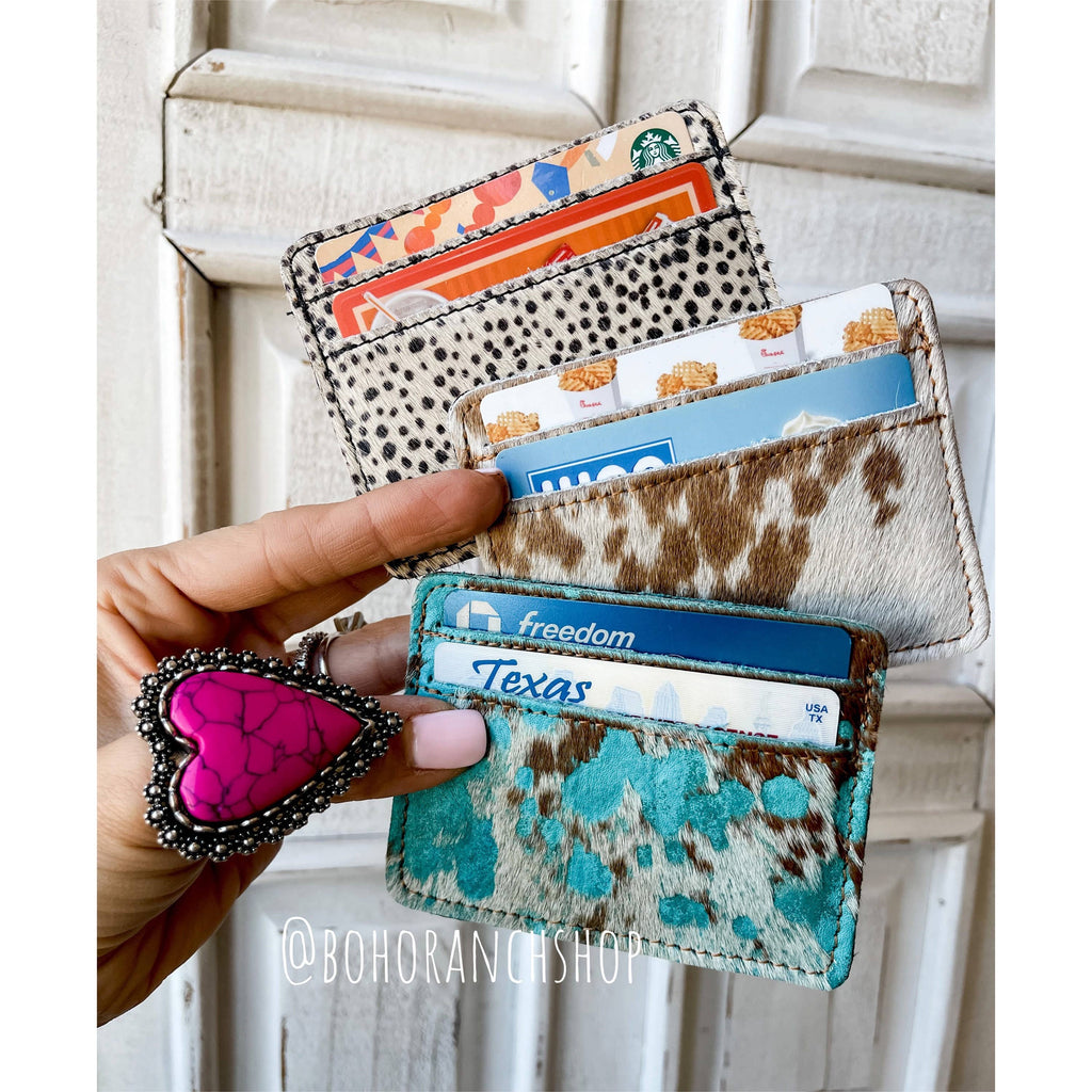 Western Cowhide Credit Card Holder - Money holder: TAN + WHITE COWHIDE