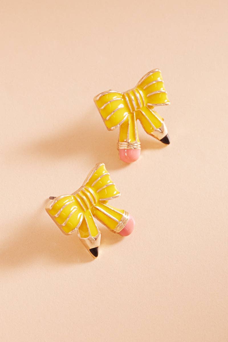 Teachers Day School Enamel Bow Pencil Post Earrings: HPK / ONE