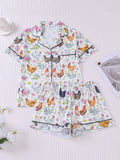 Western Cute Chick Floral Print Short Pajama Set: Color_2 / L