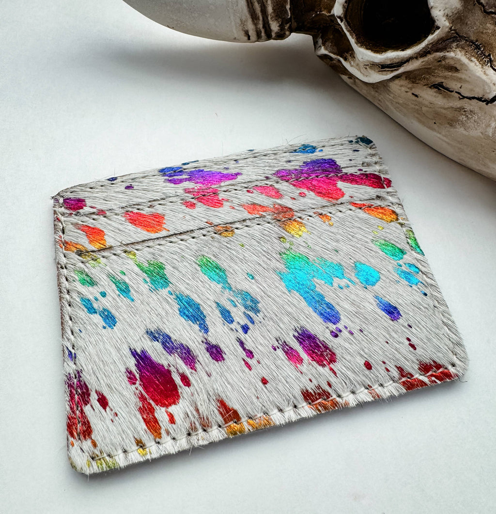 Western Cowhide Credit Card Holder - Money holder: TAN + WHITE COWHIDE