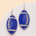 Two-Tone Rhinestone Pave Football Dangle Earrings: Blue