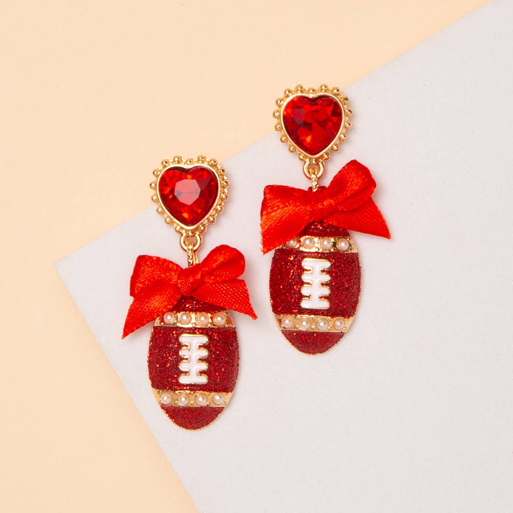 Football Ribbon Game Day Earrings: Blue White