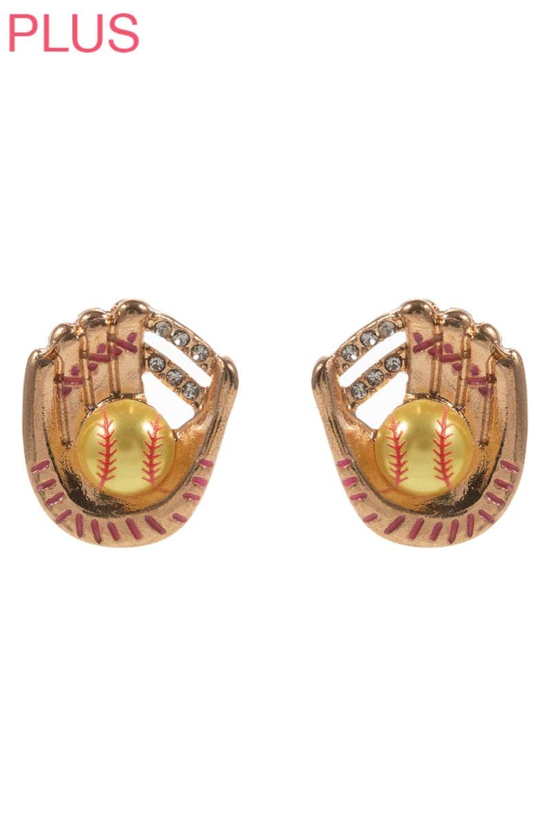Sports Ball Shaped Pearl With Gloves Post Earrings: BASE / ONE