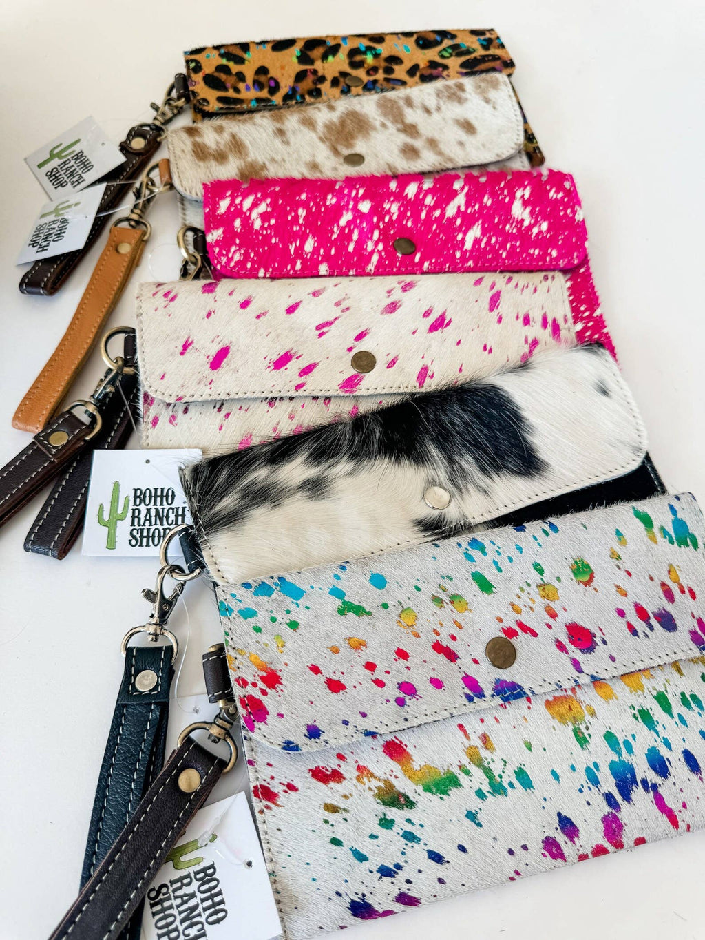 Cowhide Wristlet Wallet Western Genuine HairOn Cowhide Bag: PINK + SILVER SPECS