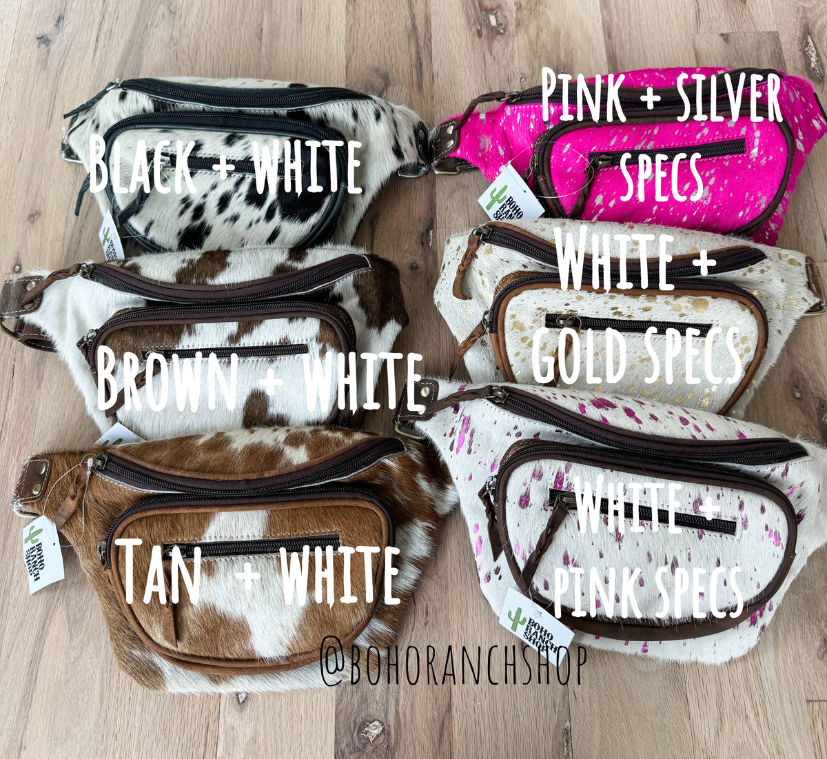 Western Hairon Cowhide Fanny Pack - bum bag sling bag: Tan + White Cowhide