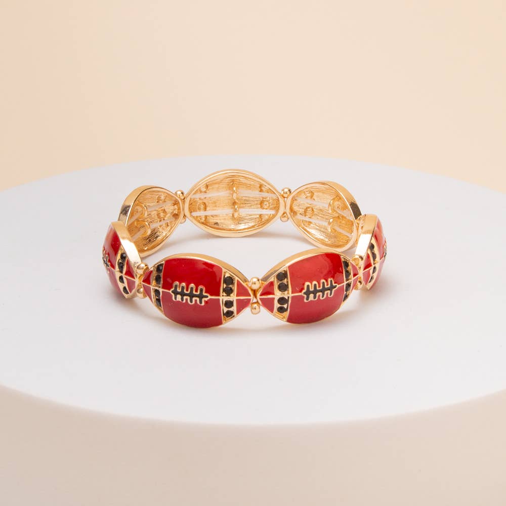 Game Day Football Metal Stretch Bracelet: Blue White