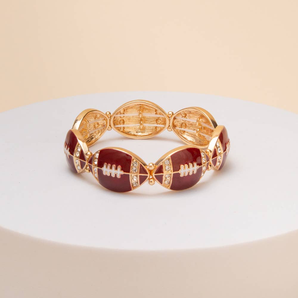 Game Day Football Metal Stretch Bracelet: Blue White