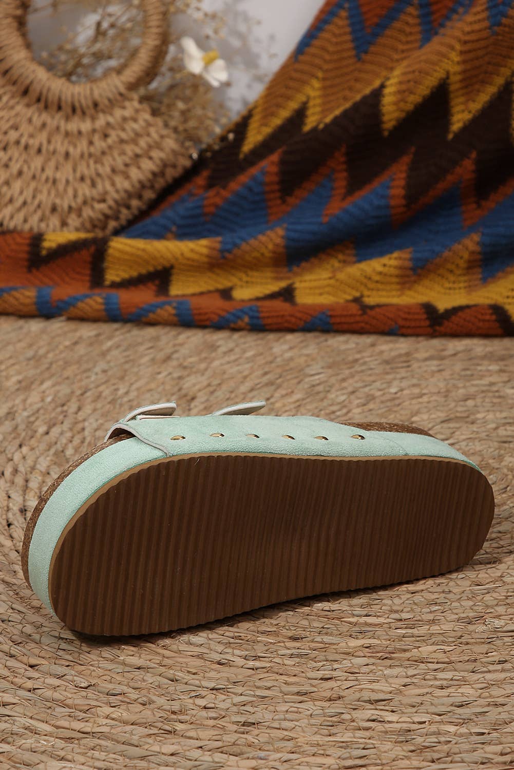 66 Suede Buckle Decor Footbed Sandal Slippers: Light Blue / 8(39)