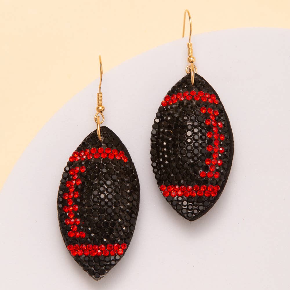 Two-Tone Rhinestone Pave Football Dangle Earrings: Blue