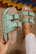 66 Suede Buckle Decor Footbed Sandal Slippers: Light Blue / 8(39)