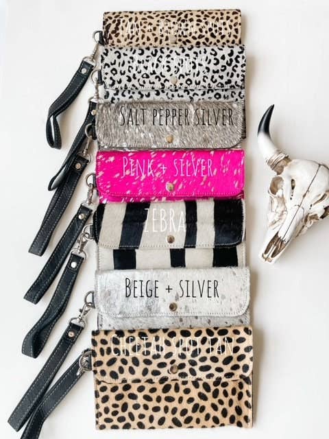 Cowhide Wristlet Wallet Western Genuine HairOn Cowhide Bag: PINK + SILVER SPECS