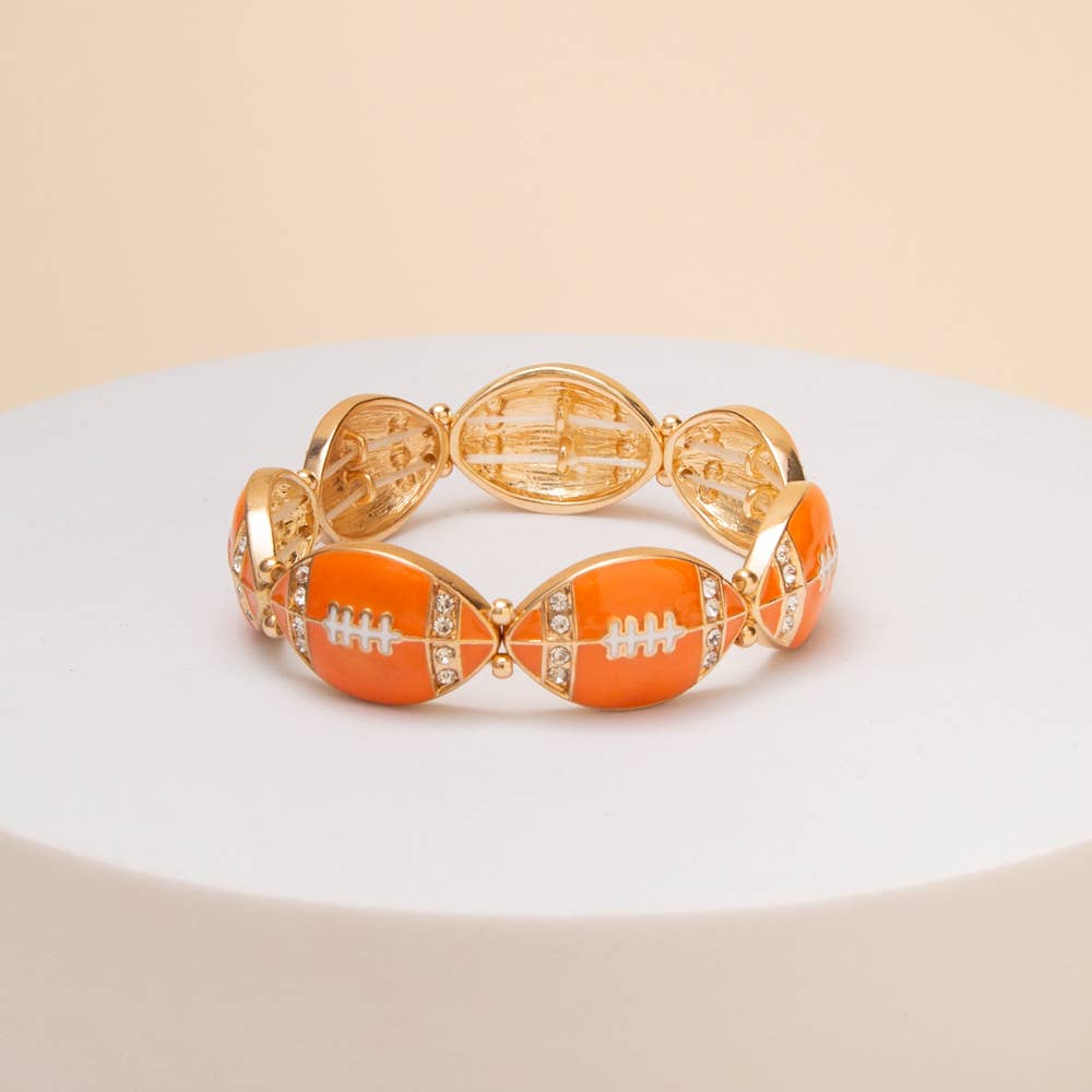Game Day Football Metal Stretch Bracelet: Blue White