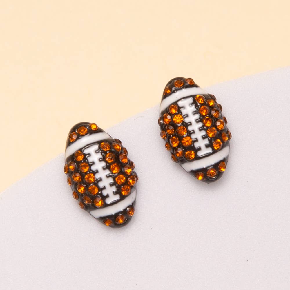 Gameday Two-Tone Rhinestone Pave Football Stud Earrings: Blue