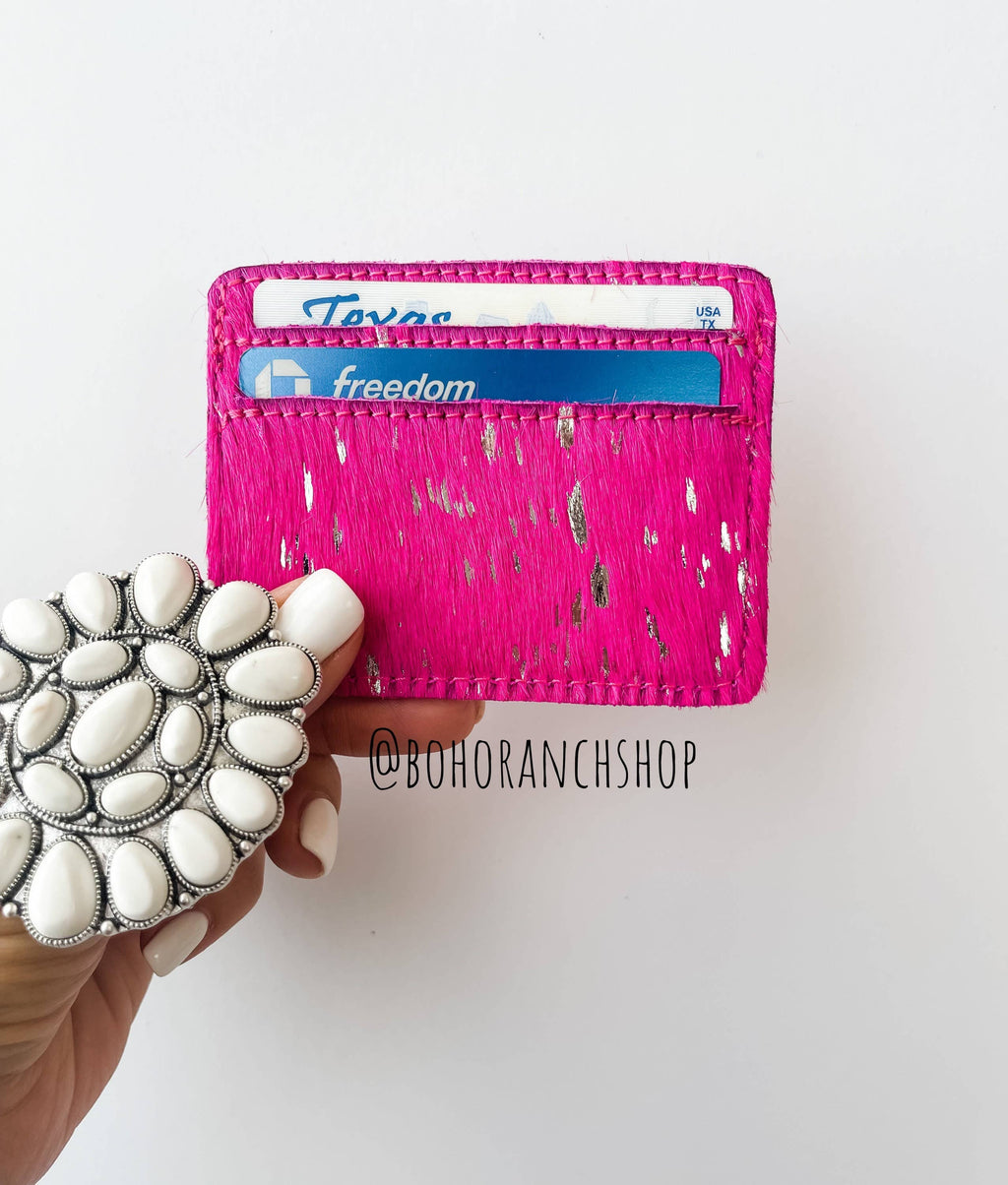Western Cowhide Credit Card Holder - Money holder: TAN + WHITE COWHIDE