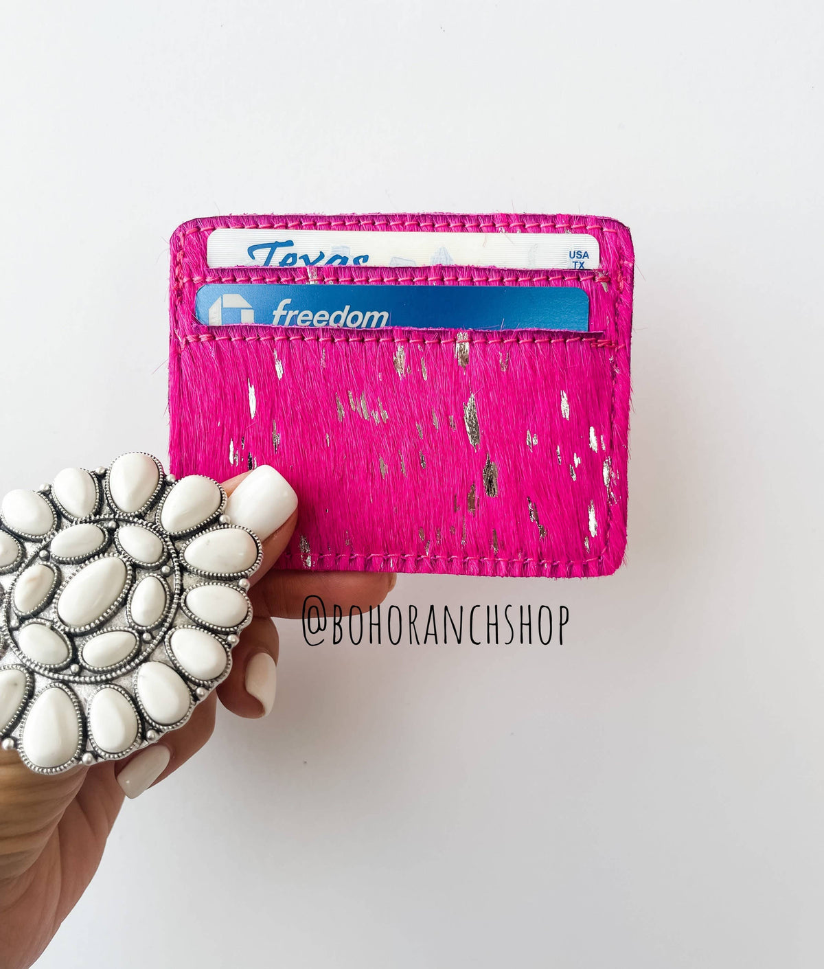 Western Cowhide Credit Card Holder - Money holder: TAN + WHITE COWHIDE