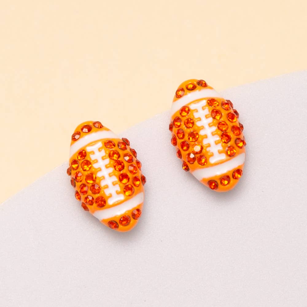 Gameday Two-Tone Rhinestone Pave Football Stud Earrings: Blue