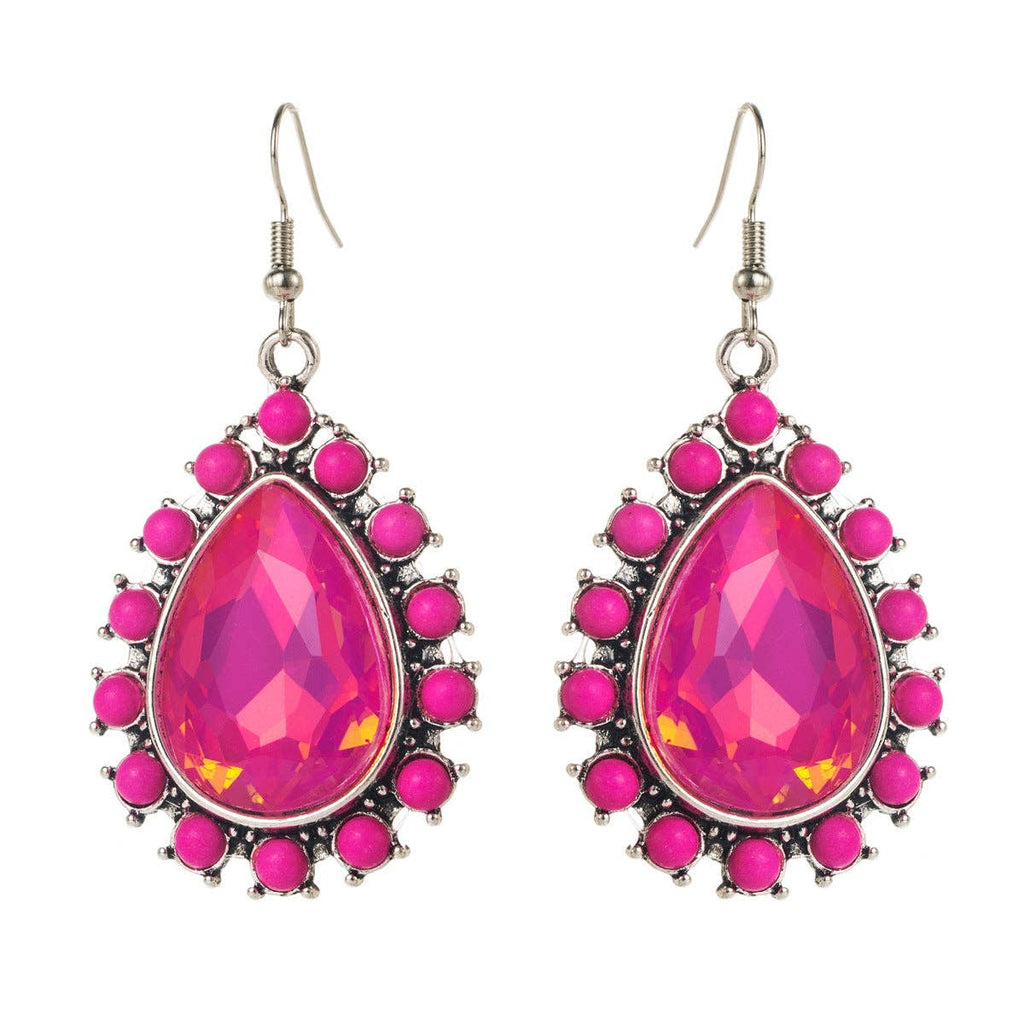 Geometric Drip-Shaped Earrings with Turquoise Gemstone: Classic Black Check