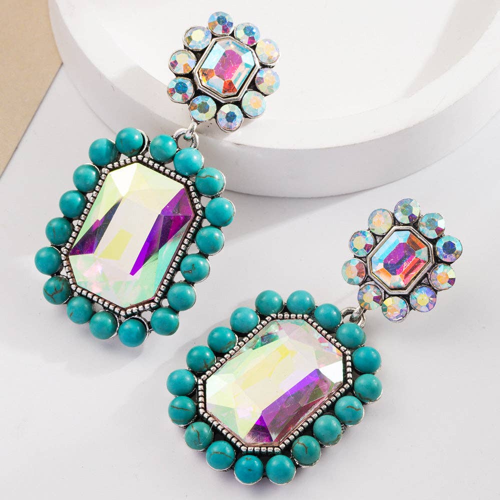 Bohemian Style Colorful Gem Earrings with Pearl and Turquoise: Turquoise-AB
