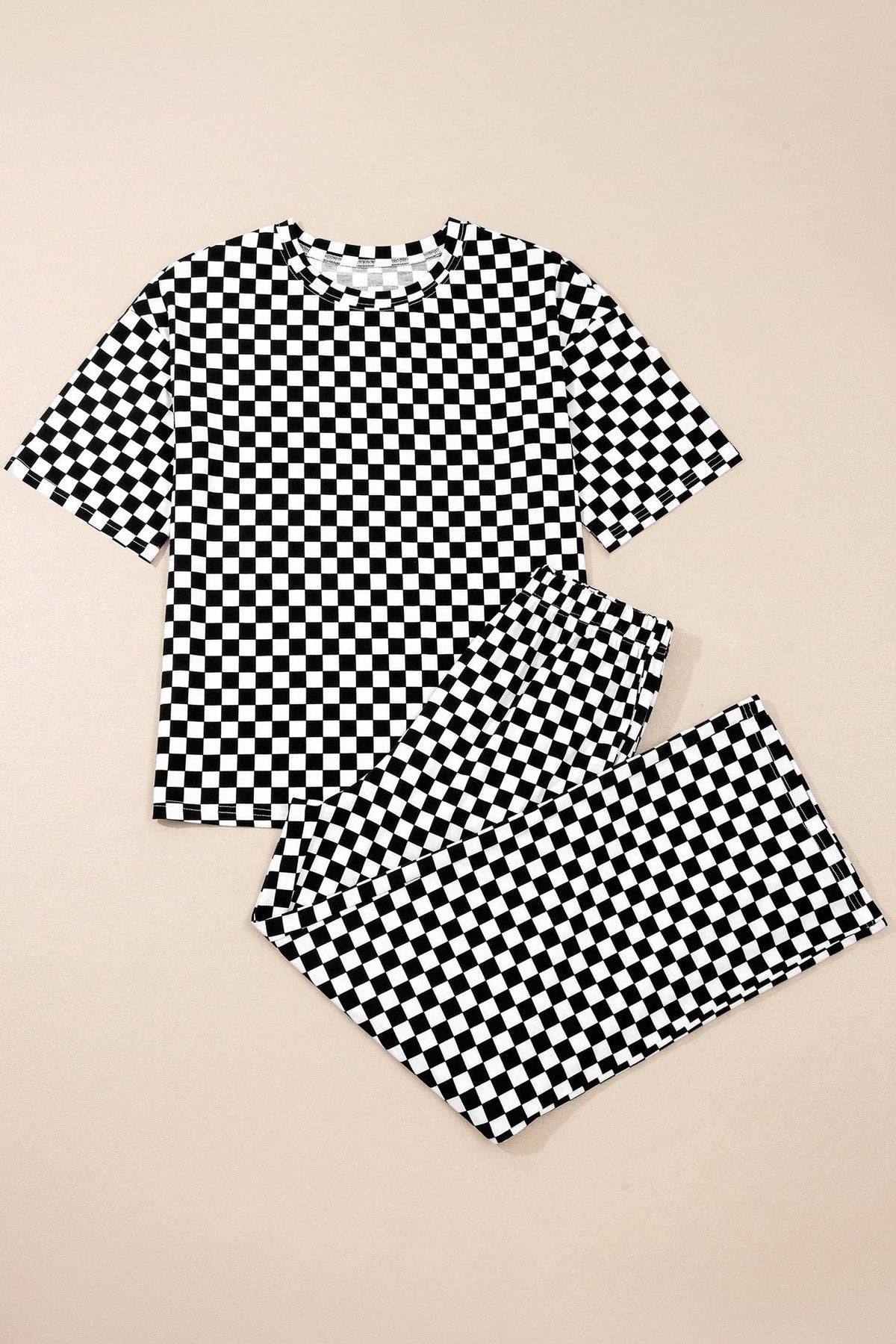 OMG! Checker Short Sleeve Tee and Pants Set: Black / Small etc