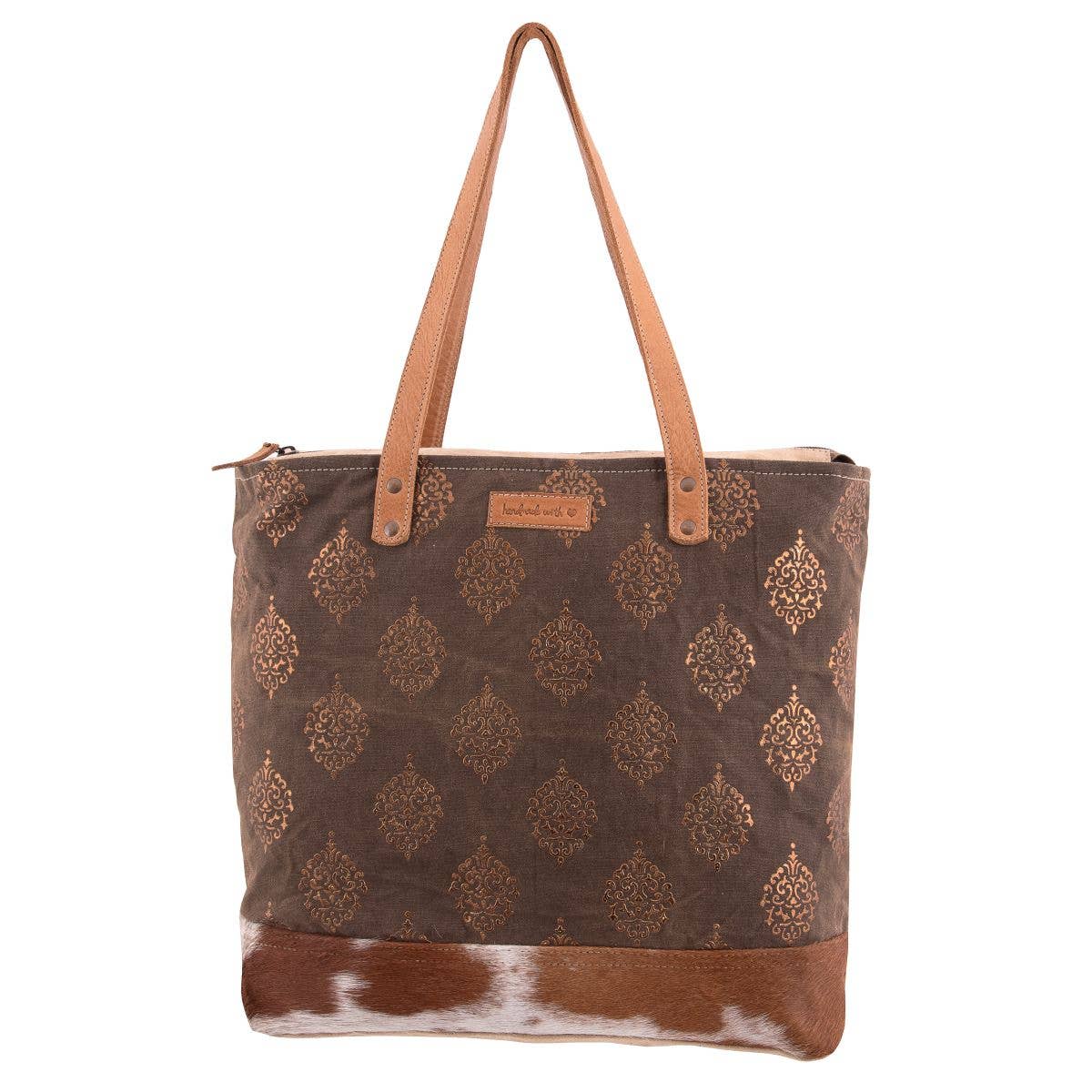 Canvas Leather & Cowhide Metallic Print Women's Tote Bag