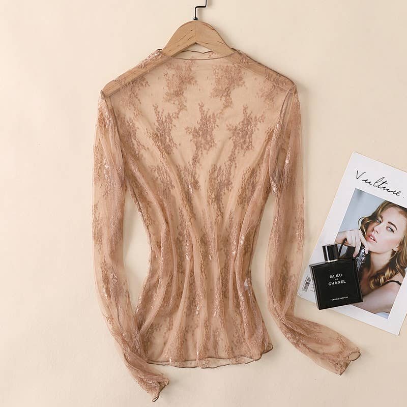 Lace Mesh Top: Coffee / Missy / L
