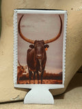 Long Horn Bull Neoprene Can Sleeve 12oz Skinny or Pounder: 12oz Skinny Can Sleeve