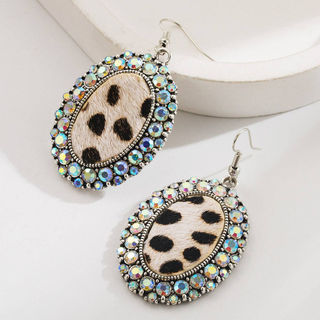 Ethnic Style White and Green Turquoise Earrings Vintage Statement Studs: Brown Leopard Print