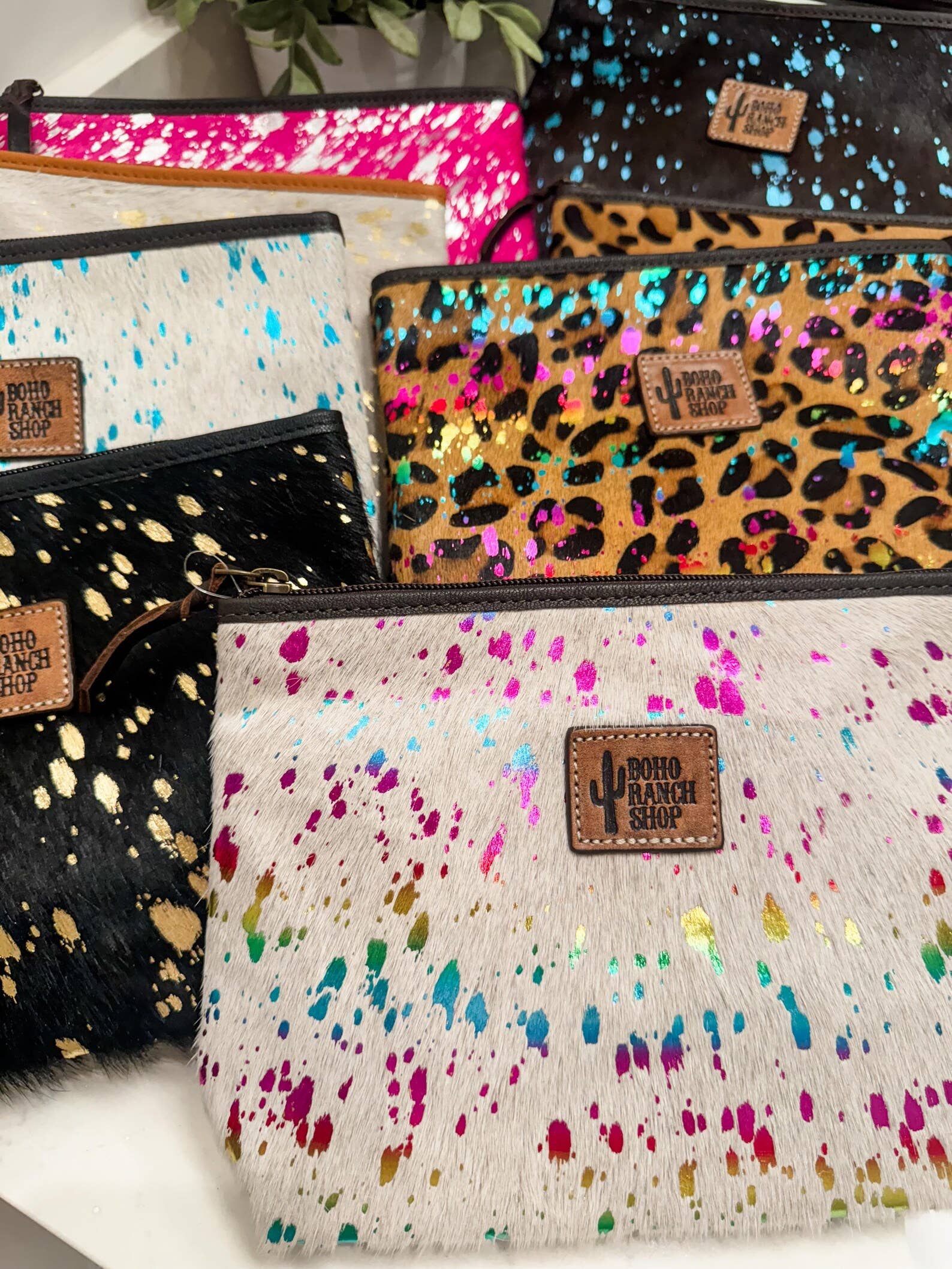 Western Cowhide Makeup Bag Travel: TAN + WHITE