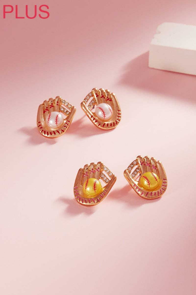 Sports Ball Shaped Pearl With Gloves Post Earrings: BASE / ONE