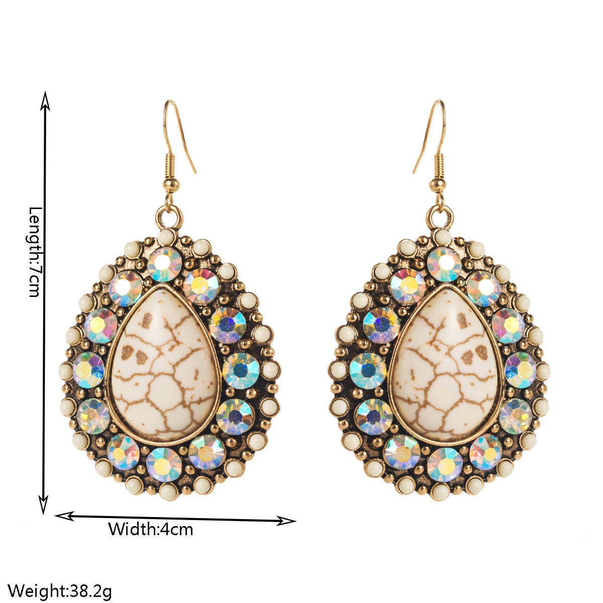 Ethnic Style White and Green Turquoise Earrings Vintage Statement Studs: Brown Leopard Print