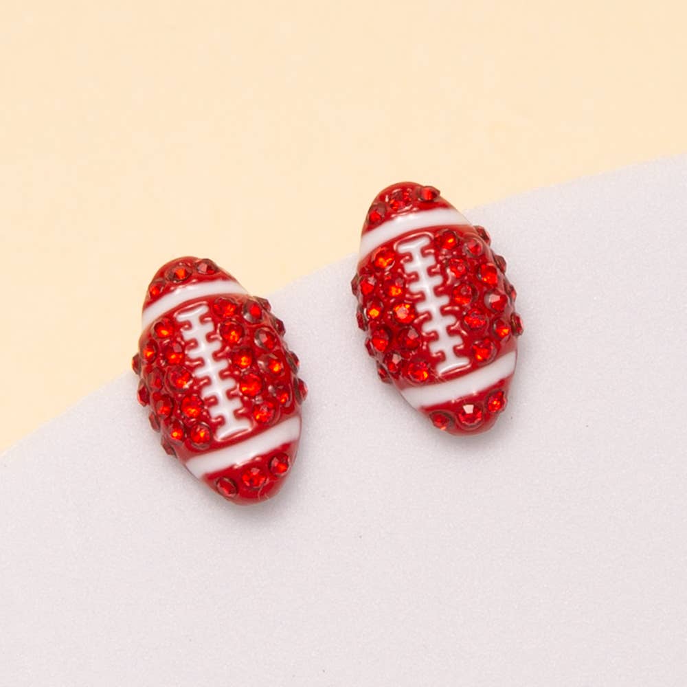 Gameday Two-Tone Rhinestone Pave Football Stud Earrings: Blue