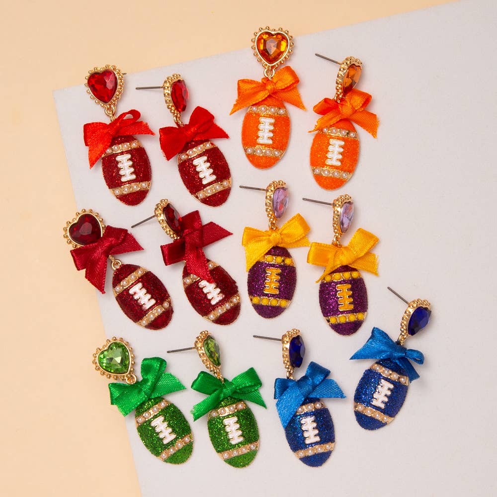 Football Ribbon Game Day Earrings: Blue White