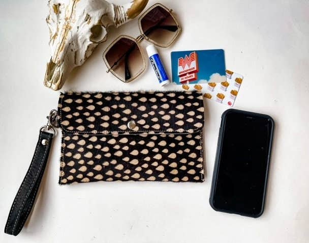 Cowhide Wristlet Wallet Western Genuine HairOn Cowhide Bag: PINK + SILVER SPECS