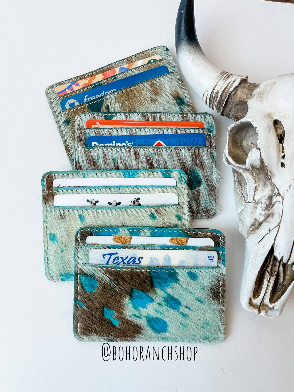 Western Cowhide Credit Card Holder - Money holder: TAN + WHITE COWHIDE