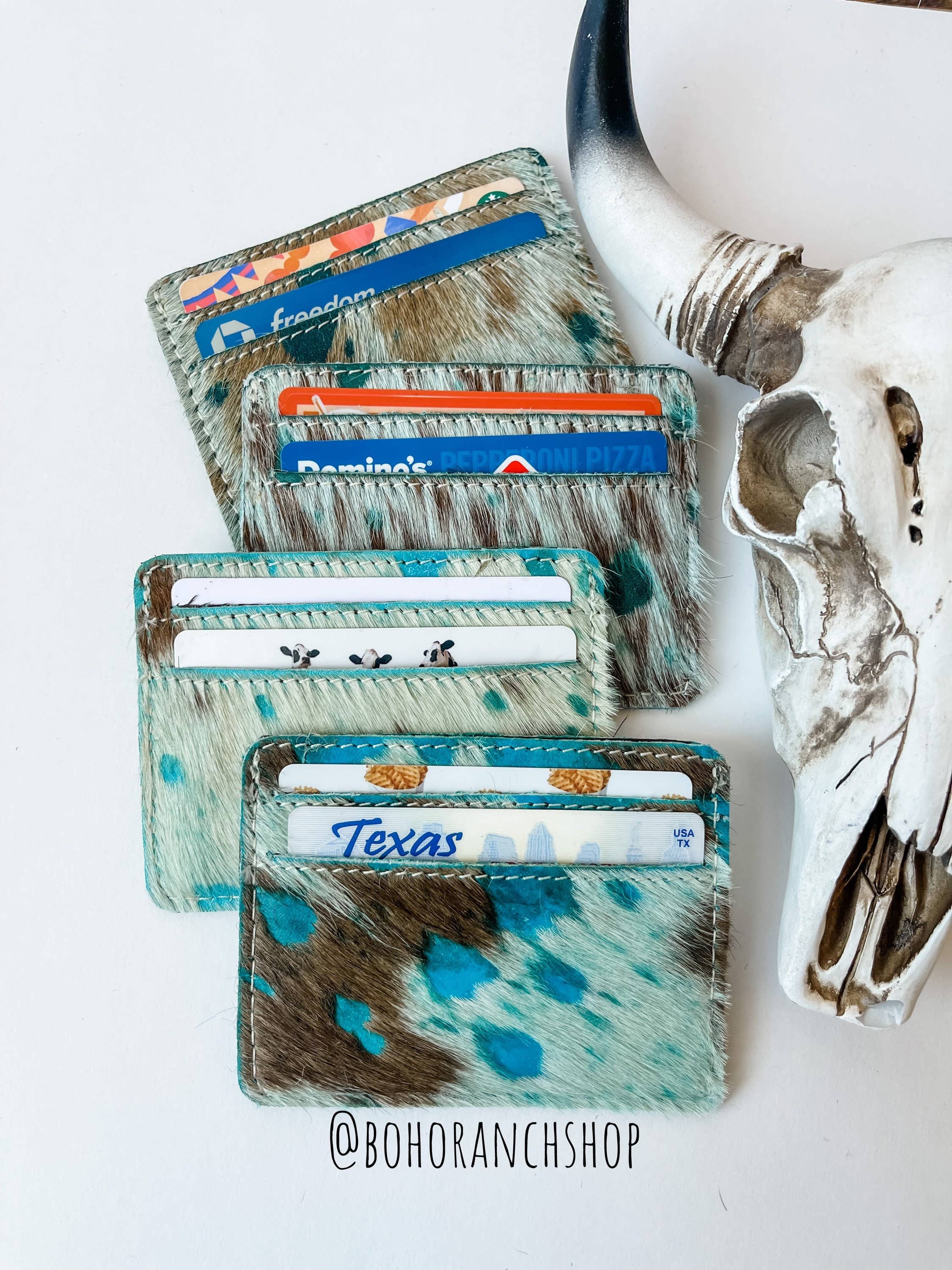 Western Cowhide Credit Card Holder - Money holder: TAN + WHITE COWHIDE