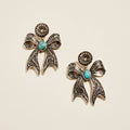Vintage Semi Precious Boho Ribbon Bow Earrings: Burnished Silver / ONE